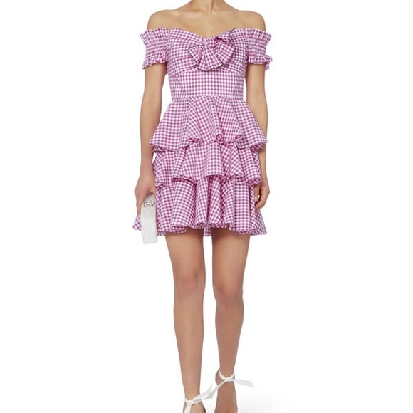 Caroline Constas Helena Gingham plaid off the shoulder dress - Picture 3 of 5